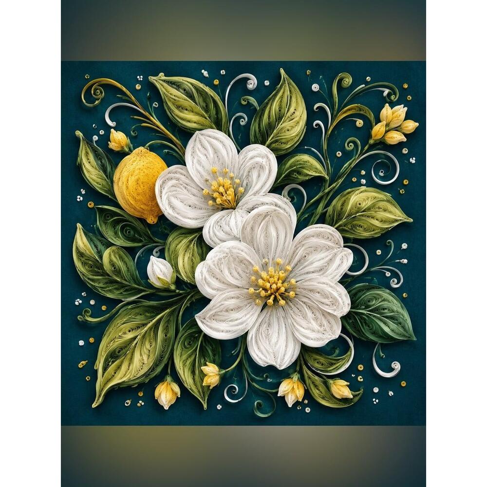 8x8 White Framed Quilled Lemon Blossom Wall Art Print